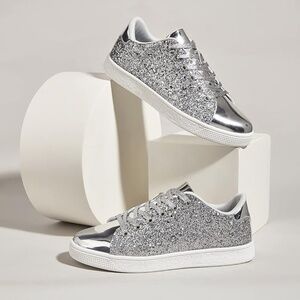 Glitter Shoes Sparkly Bling Shiny Bedazzled Lace up Fashion Sneakers for Women